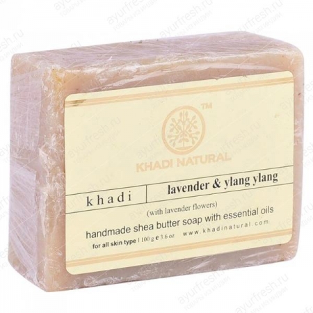 Масляное мыло Лаванда и Иланг-Иланг с цветами Лаванды 100 г Khadi Lavender & Ylang Ylang with Lavender Flowers Soap