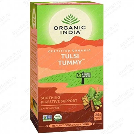 Чай Базиликовый Тамми 25 пак, Tulsi Tummy Organic India 