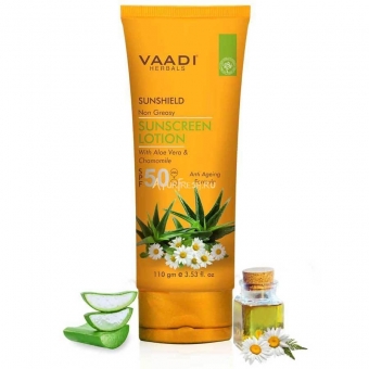 Солнцезащитный лосьон SPF-50 с Алое вера и Ромашкой 110 мл, Vaadi Sunscreen Lotion SPF-50 with Aloe Vera & Chamomile