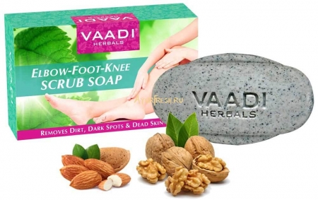 Мыло-скраб для ног Миндаль и Грецкий орех 75 г, Vaadi Elbow-Foot-Knee Scrub Soap with Almond & Walnut Scrub