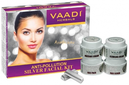 Набор Серебро 70 г, Vaadi Silver Facial Kit - Pure Silver Dust, Rosemary & lavender Oil, Sandalwood Paste 