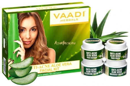 Набор Алое вера 70 г, Vaadi Anti-Acne Aloe Vera Facial Kit with Green Tea Extract