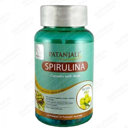 Спирулина с Амлой 60 капс, Patanjali Spirulina Capsule With Amla