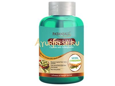 Спирулина с Ашвагандхой 60 капс, Patanjali Spirulina Capsule With Ashwagandha