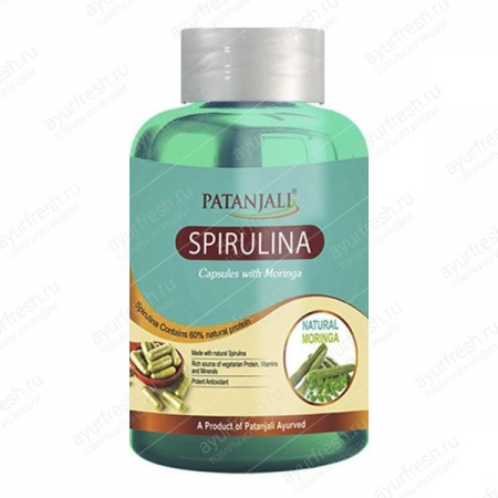 Спирулина с Морингой 60 капс, Patanjali Spirulina Capsule With Moringa