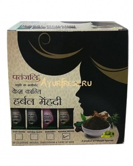 Травяная краска для волос Темно-коричневая 400 г, Patanjali Kesh Kanti Herbal Mehandi Dark Brown 