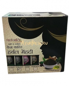 Травяная краска для волос Черная 400 г, Patanjali Kesh Kanti Herbal Mehandi Natural Black 