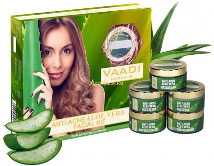 Набор Алое вера 270 г, Vaadi Anti-Acne Aloe Vera Facial Kit with Green Tea Extract