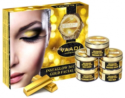 Набор Золото 24 карата 270 г, Vaadi Gold Facial Kit - 24 Carat Gold Leaves, Marigold & Wheatgerm Oil, Lemon Peel Extract 