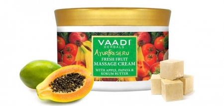 Массажный крем Яблоко, Апельсин, Папайя и масло Кокум 500 г, Vaadi Fresh Fruit Massage Cream with Apple, Orange, Papaya & Kokum Butter