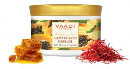 Гель-скраб с Папайя, Мед и Шафран 500 г, Vaadi Papaya Fairness Scrub Gel With Honey & Saffron